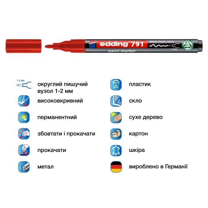 Маркер Edding Paint e-791 1-2 мм круглий червоний (e-791/02n) зображення 2
