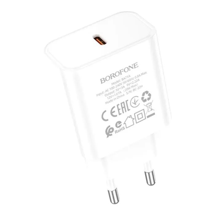 Зарядний пристрій BOROFONE BA71A USB-C PD20W white (6974443387964) зображення 2