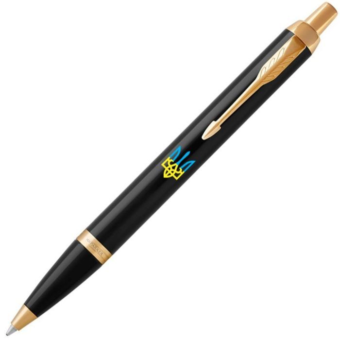 Ручка шариковая Parker IM 17 UKRAINE Black GT BP Трезубец сине-желтый (22032_T0016u) изображение 3