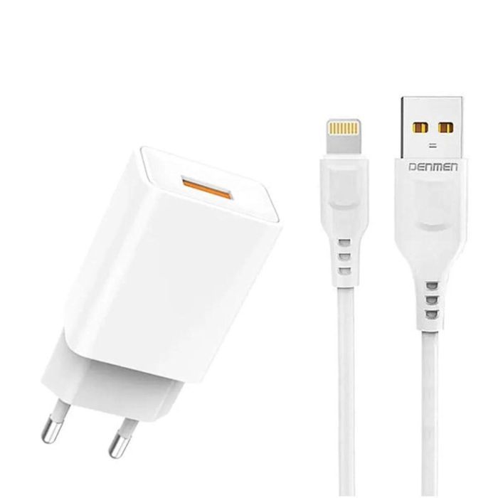 Зарядное устройство Denmen 1xUSB 2.4A + cable USB to Lightning white (DC01L-WH)