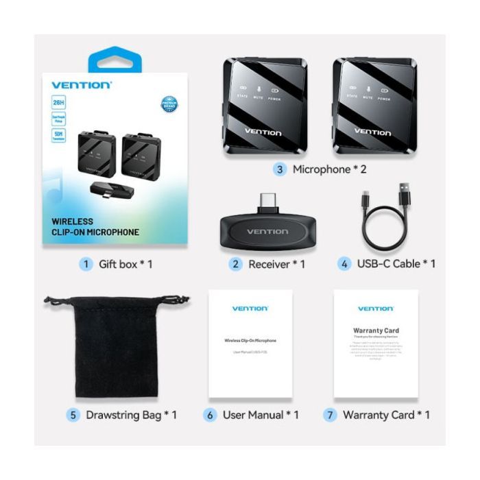 Мікрофон Vention USB-C 2-Pack Wireless Lavalier Black (NCBB0) зображення 4