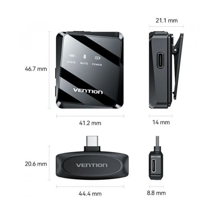 Мікрофон Vention USB-C 2-Pack Wireless Lavalier Black (NCBB0) зображення 5