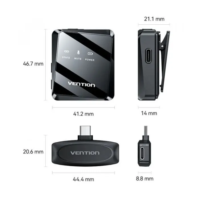 Мікрофон Vention USB-C 2-Pack Wireless Lavalier Black (NCBB0) зображення 5