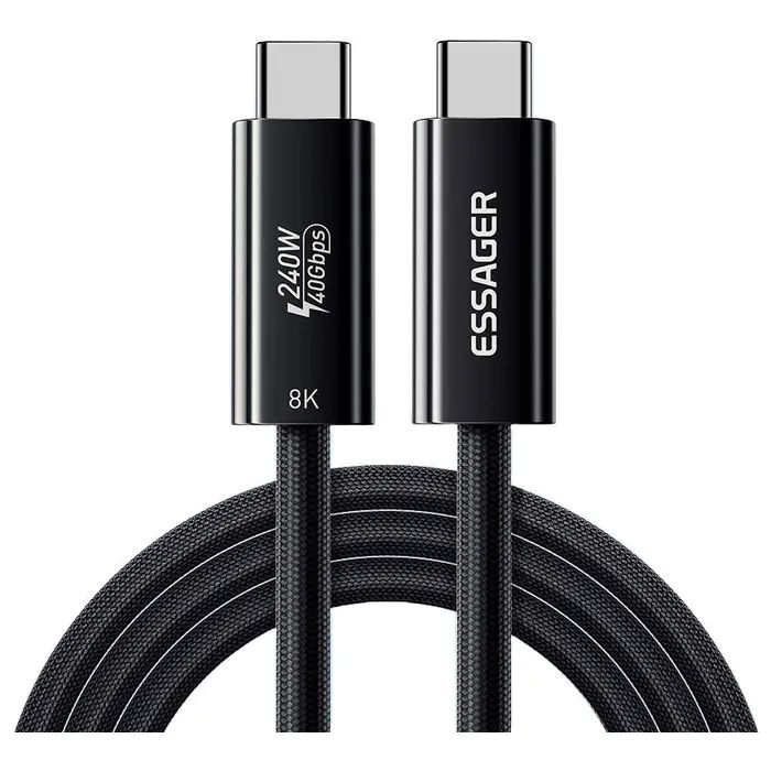 Дата кабель USB-C to USB-C 1.0m Thunderbolt 4 240W 8K60Hz black Essager (EXCTT4-PL01-P)