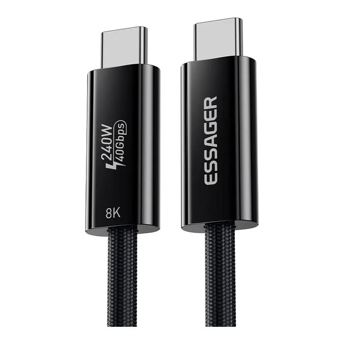 Дата кабель USB-C to USB-C 1.0m Thunderbolt 4 240W 8K60Hz black Essager (EXCTT4-PL01-P) зображення 3
