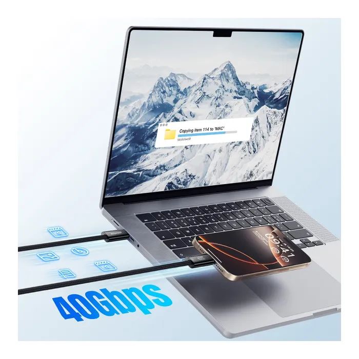 Дата кабель USB-C to USB-C 1.0m Thunderbolt 4 240W 8K60Hz black Essager (EXCTT4-PL01-P) зображення 4