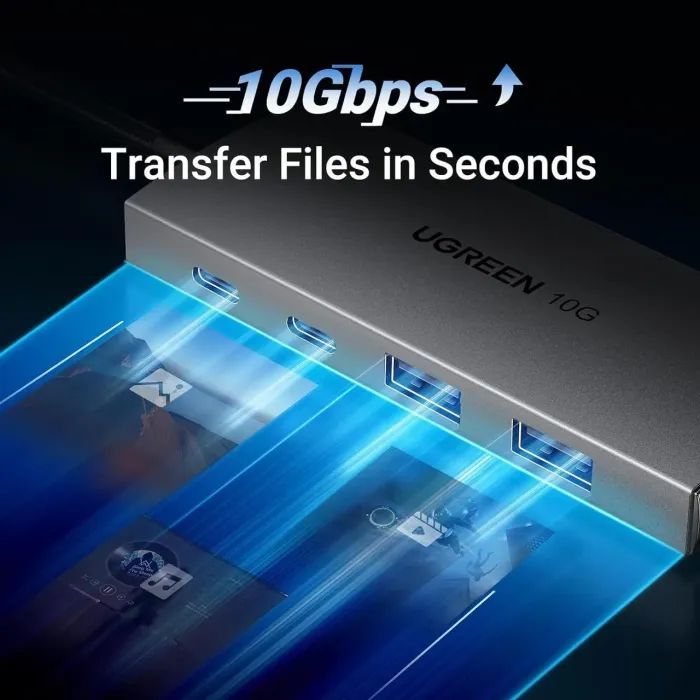 Концентратор Ugreen USB-C to 2xUSB 3.2 + 2xUSB-C 10Gbps CM480 gray (30758) изображение 3