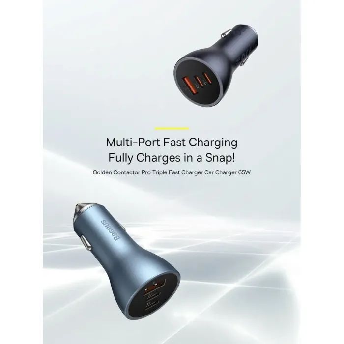 Зарядное устройство Baseus 1xUSB + 2xUSB-C 65W Golden Contactor Pro dark gray (CGJP010013) изображение 6