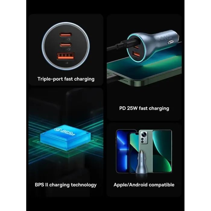 Зарядное устройство Baseus 1xUSB + 2xUSB-C 65W Golden Contactor Pro dark gray (CGJP010013) изображение 7