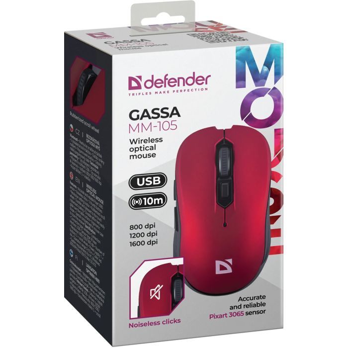 Мышка Defender Gassa MM-105 Wireless Red (52103) изображение 3 Мышка Defender Gassa MM-105 Wireless Red (52103) изображение 3