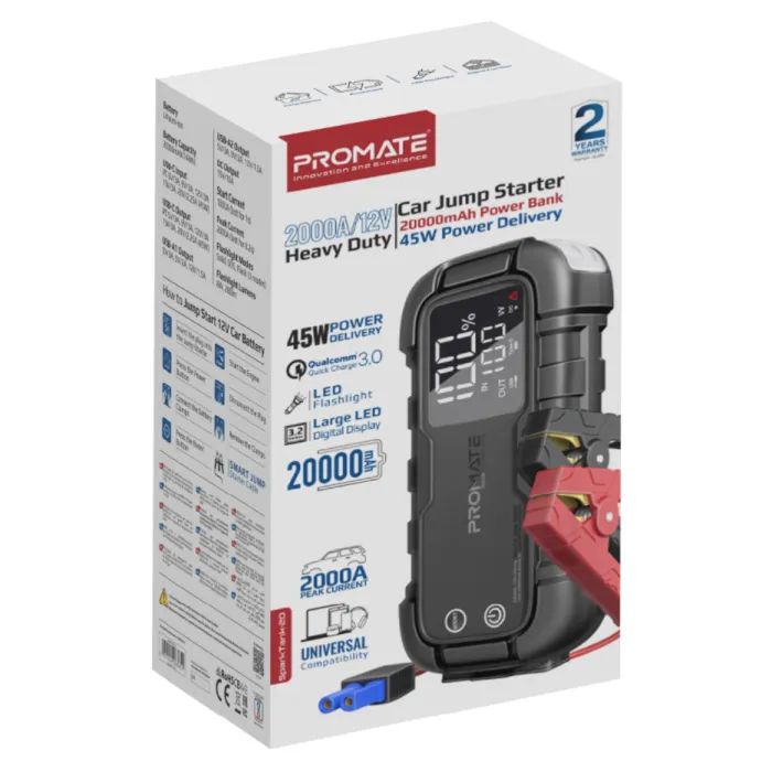 Пуско зарядное устройство Promate 20000mAh PD/45W, QC3.0, 2000A, Flashlight (sparktank-20) изображение 2