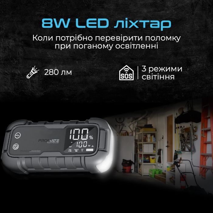 Пуско зарядное устройство Promate 20000mAh PD/45W, QC3.0, 2000A, Flashlight (sparktank-20) изображение 8