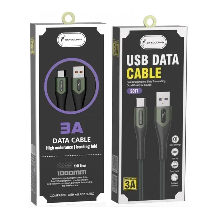Дата кабель USB 2.0 AM to USB-C 1.0m 3A braided dark green SkyDolphin (USB-000582) изображение 2