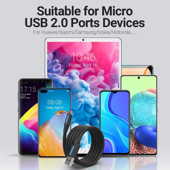 Дата кабель USB 2.0 AM to Micro 5P 1.0m 3A black Vention (COLBF) зображення 4