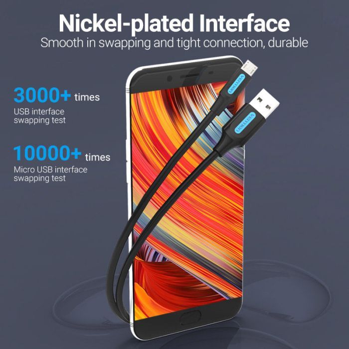 Дата кабель USB 2.0 AM to Micro 5P 1.0m 3A black Vention (COLBF) зображення 6