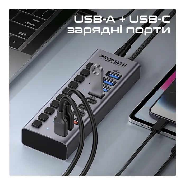Концентратор Promate USB-C 10-in-1 5xUSB-C + 5xUSB gray (gegahub-5g) изображение 3