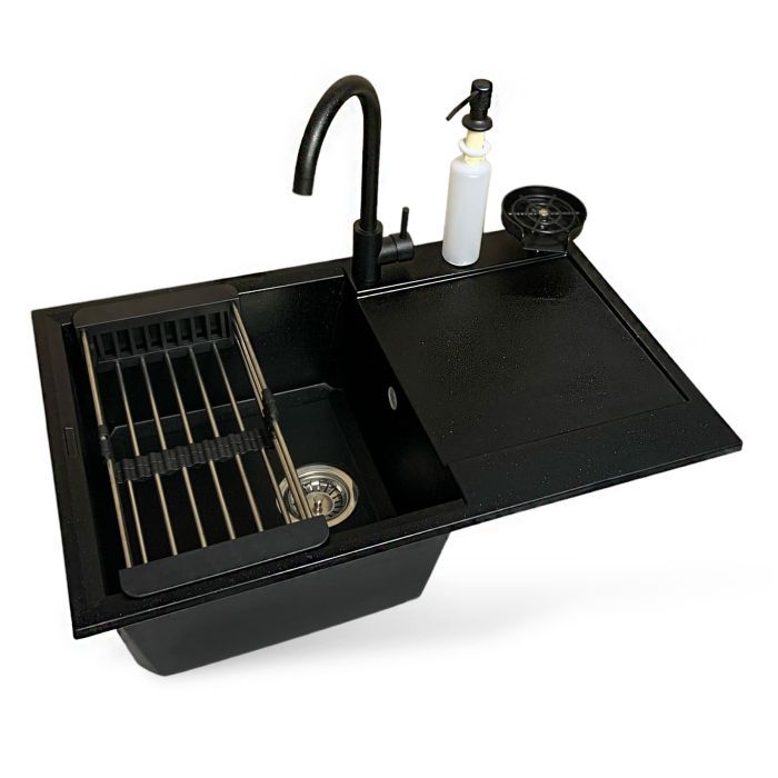 Мойка кухонная Adamant Horizon чорний + змішувач + дозатор + ополіскувач склянок + коланд (4824296106303)