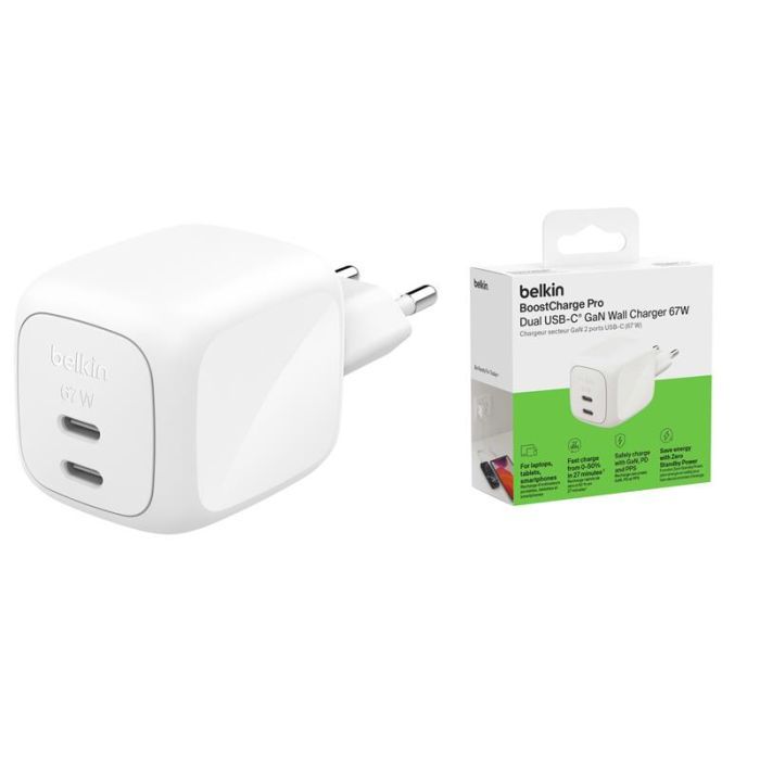 Зарядное устройство Belkin 2xUSB-C PD67W GaN PPS white (WCH020KQWH) изображение 5