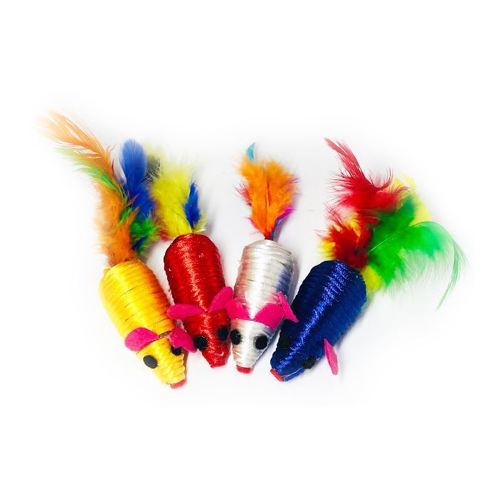 Игрушка для кошек "FOX" Мышь нейлоновая цветная с пером (6912102124840)