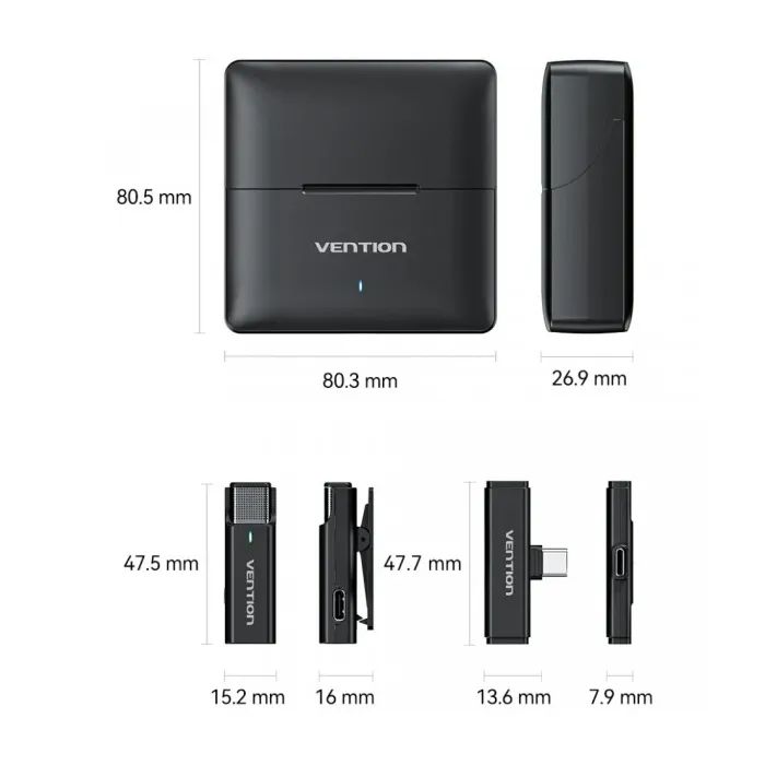 Мікрофон Vention USB-C 2-Pack Wireless Lavalier with Charging Case (NCAB0) зображення 3