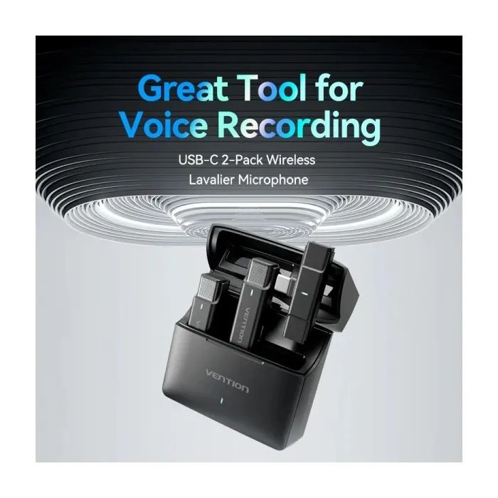 Мікрофон Vention USB-C 2-Pack Wireless Lavalier with Charging Case (NCAB0) зображення 6