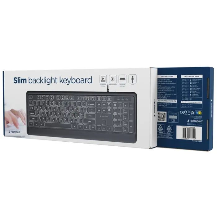 Клавіатура Gembird Slim Multimedia White Backlight USB Black (KB-UML-04-CYRL) зображення 4