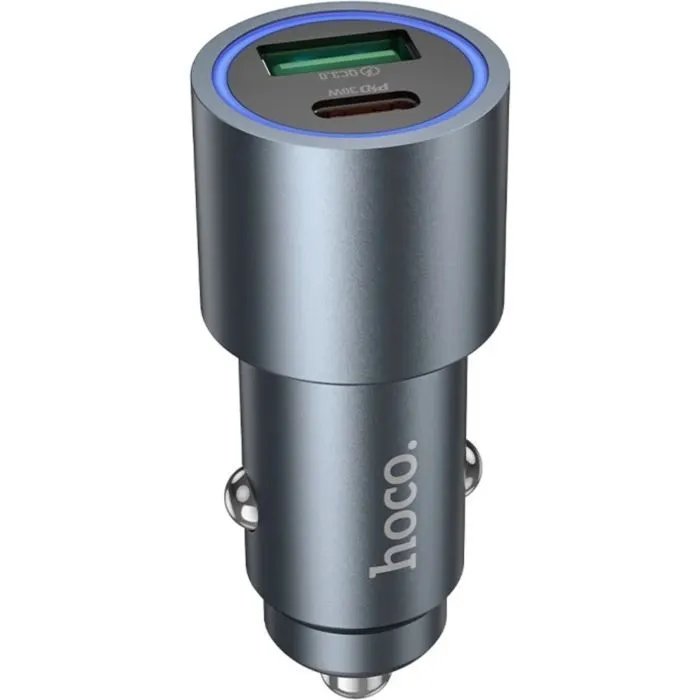 Зарядное устройство HOCO 1xUSB-C PD30W + 1xUSB QC3.0 48W car adapter Z60 gray (6942007642095)