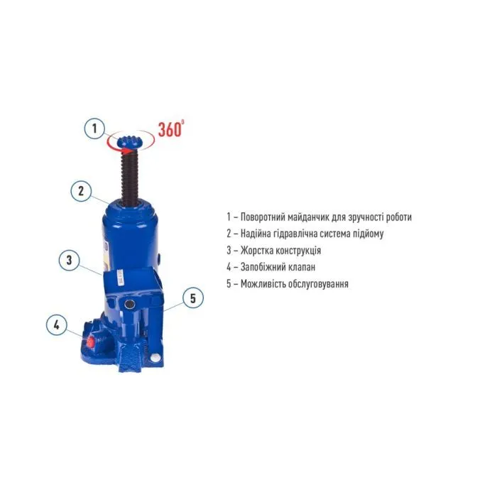 Домкрат Iron Hand IH-180350D, телескопічний, гідравлічний, 3т, min 180мм, max 343мм (IH-180350D) зображення 5