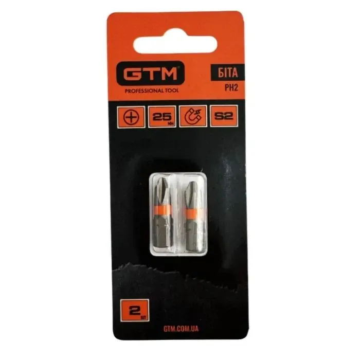 Набор бит GTM PH2, 25мм, 2шт. (SB-H2-25B)