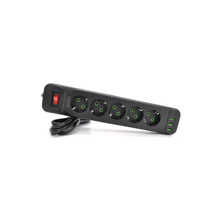 Сетевой фильтр питания Meilepai F25U, 5 роз EU, 3USB Black (F25U-Black)