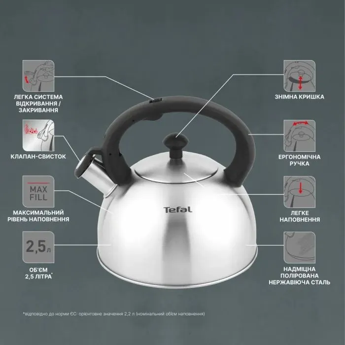 Чайник Tefal Duetto+ зі свистком 2.5 л чорний/сталевий (N4210310) изображение 9