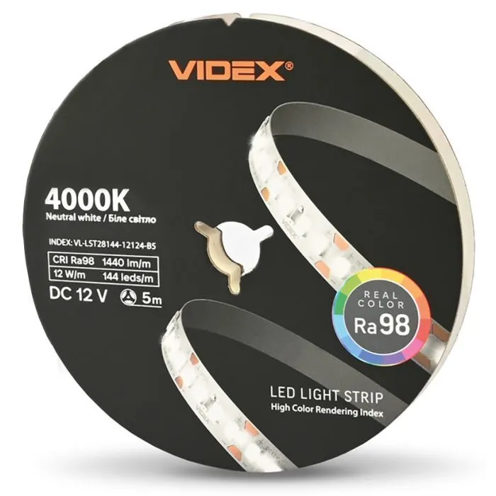 Світлодіодна стрічка Videx DC12V 60W 5M 4000K Ra98 IP20 5м (VL-LST28144-12124-B5)