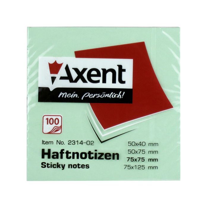 Бумага для заметок Axent with adhesive layer 75x75мм, 100sheets., pastel green (2314-02-А) изображение 2