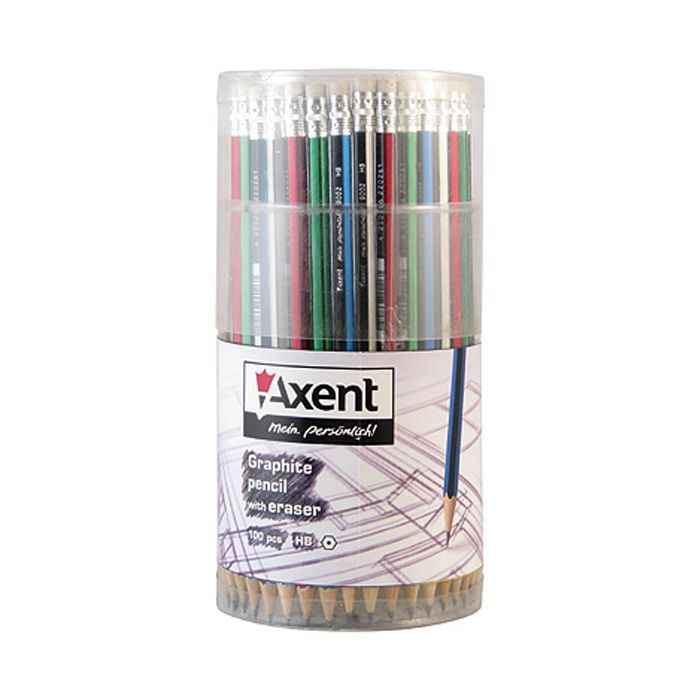 Карандаш графитный Axent 9002-А, НВ, 100 шт., туба (9002/100-А) изображение 2