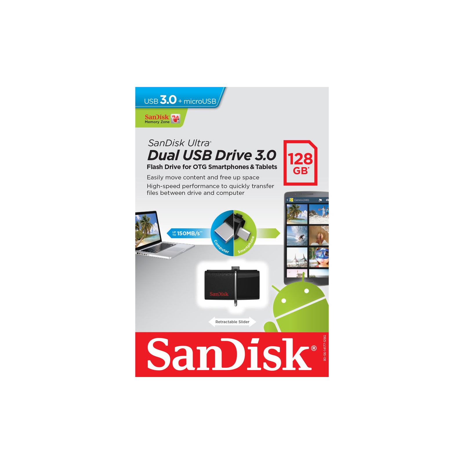 USB флеш накопитель SanDisk 64GB Ultra Dual Drive Black OTG USB 3.0 (SDDD2-064G-G46) изображение 8