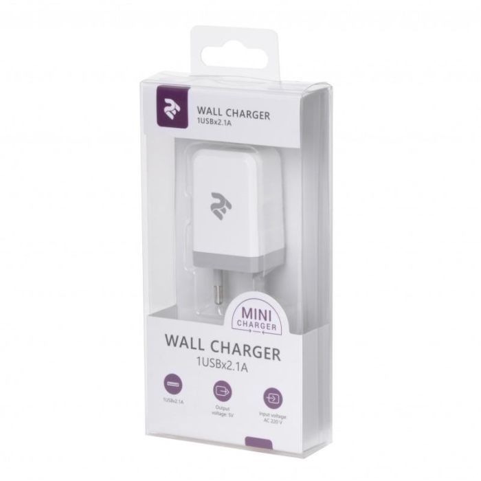 Зарядное устройство 2E USB Wall Charger USB:DC5V/2.1A, white (2E-WC1USB2.1A-W) изображение 4