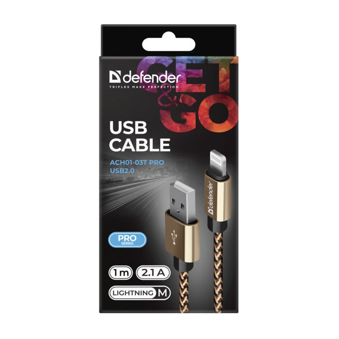 Дата кабель USB 2.0 AM to Lightning 1.0m gold Defender (87806) изображение 3