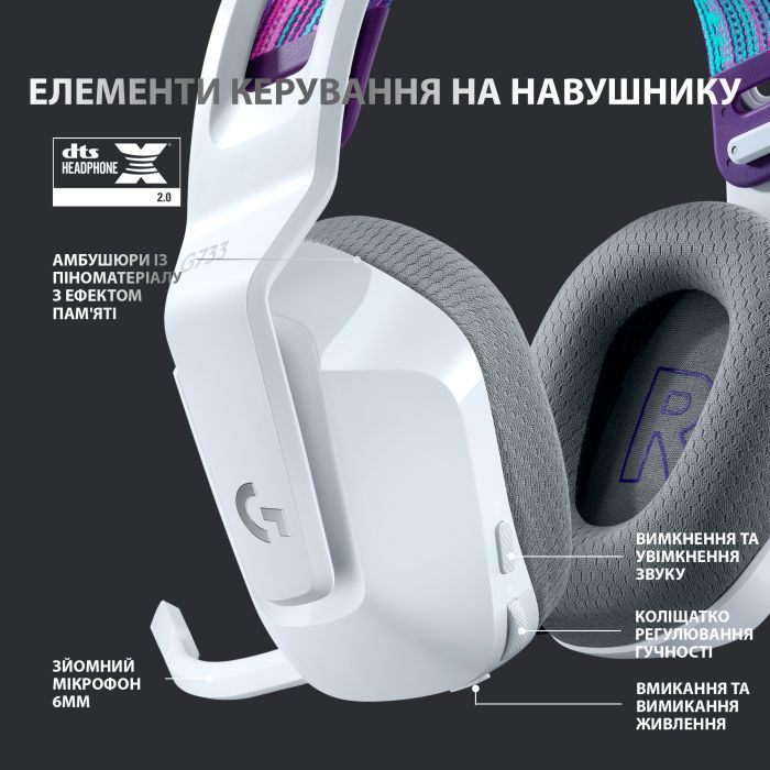 Наушники Logitech G733 Lightspeed Wireless RGB Gaming Headset Lilac (981-000890) изображение 5