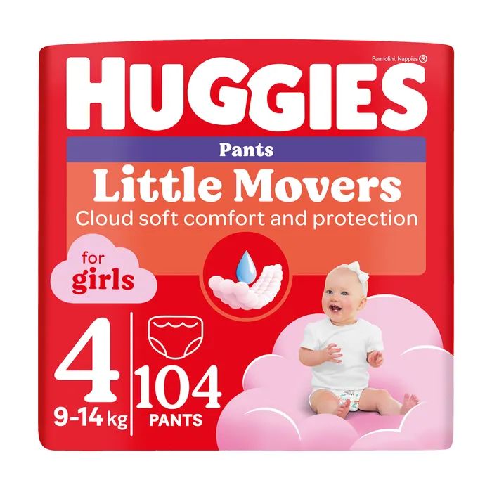 Підгузки Huggies Little Movers/Pants 4 (9-14 кг) M-Pack для дівчаток 104 шт (5029054568095)