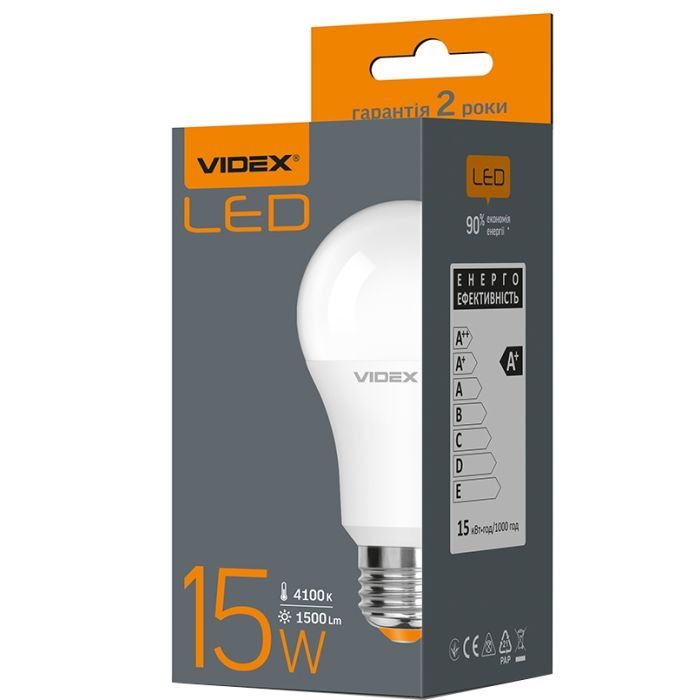 Лампочка Videx A65e 15W E27 4100K 220V изображение 2