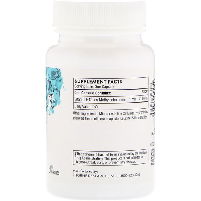 Вітамін Thorne Research Метилкобаламін, Methylcobalamin 1000 мкг, 60 капсул (THR-12502) зображення 2