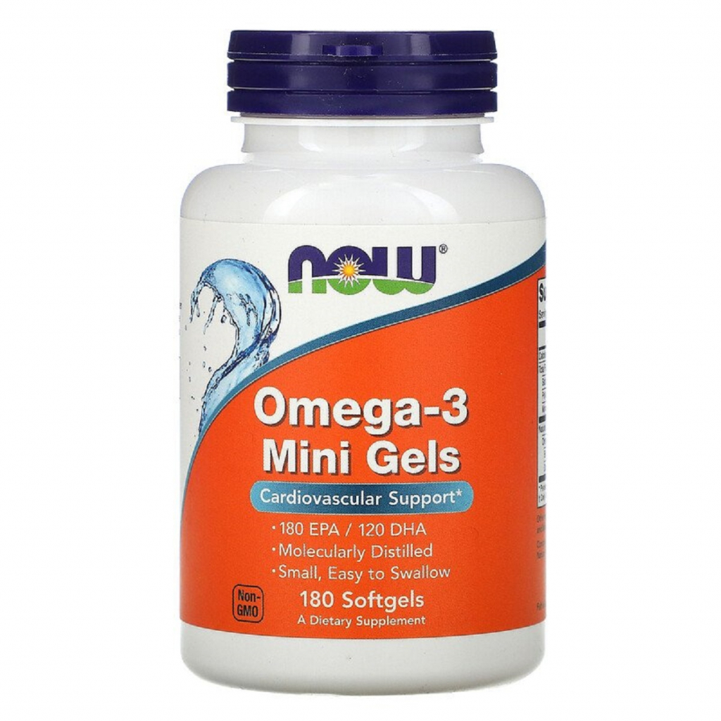Жирные кислоты Now Foods Омега-3, Omega-3 Mini Gels, 180 мягких таблеток (NOW-01685)