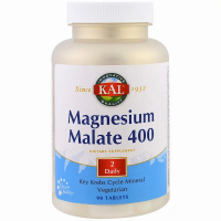Фото - Вітаміни й мінерали Мінерали KAL Магній Малат, Magnesium Malate, 400 мг, 90 таблеток (CAL-8130
