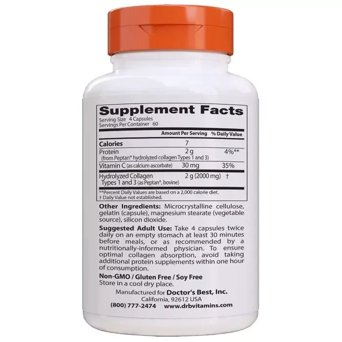 Вітамін Doctor's Best Колаген Типів 1 & 3 500мг, Peptan, 240 капсул (DRB-00263) зображення 2