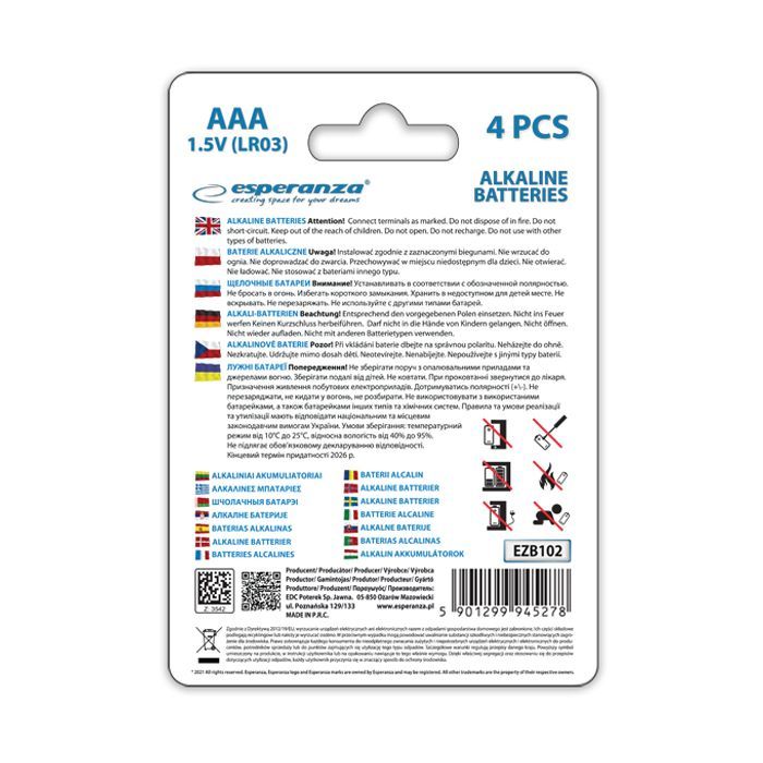 Батарейка Esperanza AAA LR03 Alkaline * 4 (EZB102) изображение 3