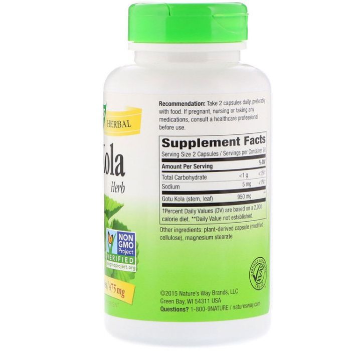 Травы Nature's Way Готу Кола, Gotu Kola Herb, 950 mg, 180 Капсул (NWY-14008) изображение 2