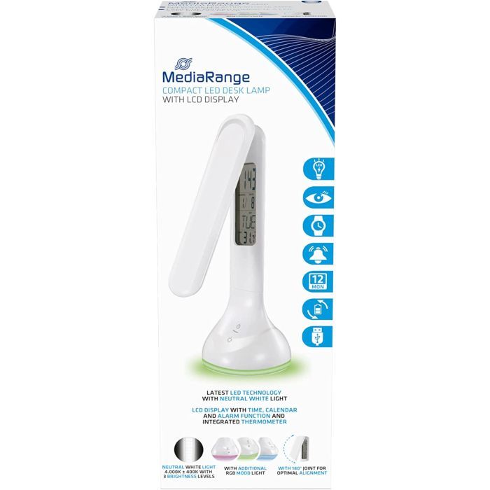 Настольная лампа Mediarange Compact LED desk lamp with LCD display, glossy-white (MROS502) изображение 3