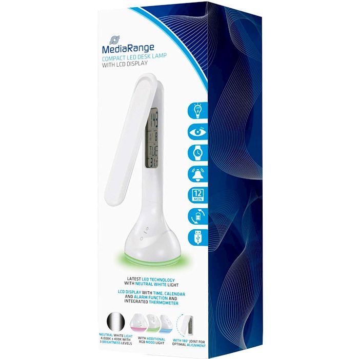Настольная лампа Mediarange Compact LED desk lamp with LCD display, glossy-white (MROS502) изображение 4