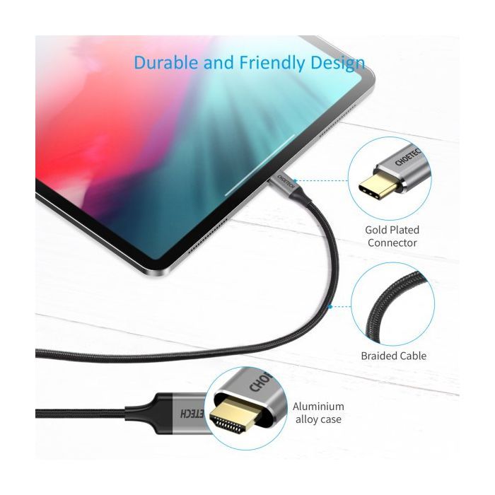 Кабель мультимедійний USB-C to HDMI 1.8m 4K 60Hz Choetech (CH0021-BK) зображення 10