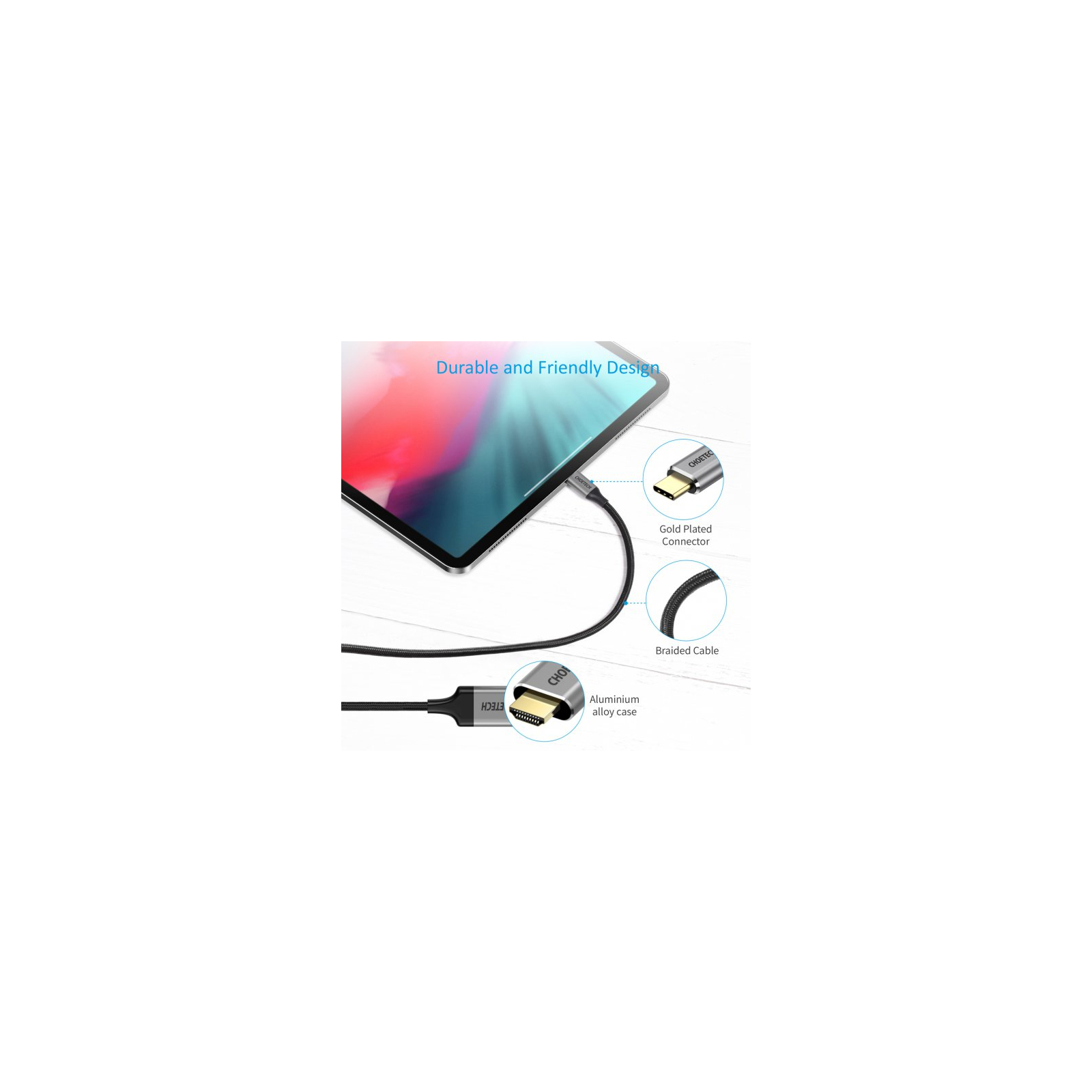 Кабель мультимедийный USB-C to HDMI 1.8m 4K 60Hz Choetech (CH0021-BK) изображение 10